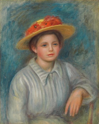 Porträtt av en kvinna med en hatt med blommor; Porträtt av en kvinna i en blommig hatt, c.1890 av Pierre Auguste Renoir