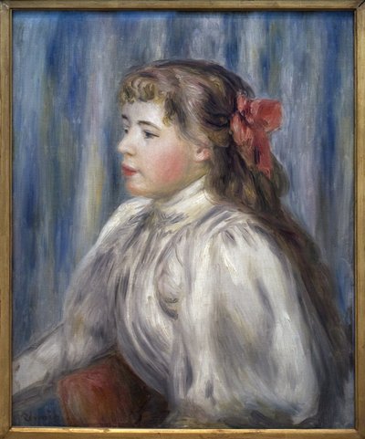 Porträtt av en ung flicka. Målning av Pierre Auguste Renoir (1841-1919), olja på duk, cirka 1892. Fransk konst av Pierre Auguste Renoir