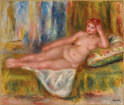 Liggande kvinna naken; Femme nue couchee, 1918 av Pierre Auguste Renoir