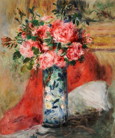 Rosor och pioner i en vas av Pierre Auguste Renoir