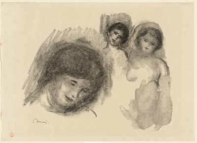 Sten med tre skisser av Pierre-Auguste Renoir