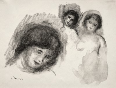 Sten med tre skisser av Pierre Auguste Renoir