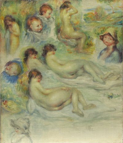 Studier av Pierre Renoir, hans mor, Aline Charigot, nakenbilder och landskap, 1885-86 av Pierre Auguste Renoir