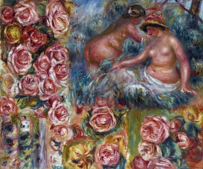 Studie av nakna kvinnliga figurer och blommor av Renoir, Pierre Auguste (1841-1919). Olja på duk, storlek: 54,6x64,7, ca. 1915, Privat samling av Pierre Auguste Renoir