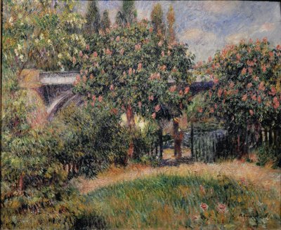 Järnvägsbron i Chatou eller de rosa kastanjeträden - 1881. Olja på duk av Pierre Auguste Renoir