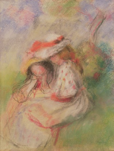 Två unga flickor i en trädgård, ca 1885 (pastell) av Pierre Auguste Renoir