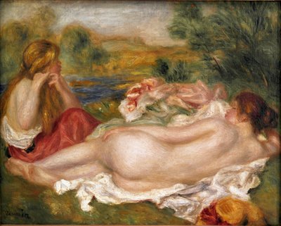 Två badgäster. Målning av Pierre Auguste Renoir (Pierre-Auguste av Pierre-Auguste Renoir