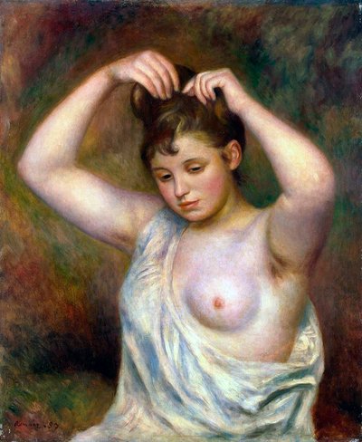 Kvinna som ordnar sitt hår, 1887. av Pierre Auguste Renoir