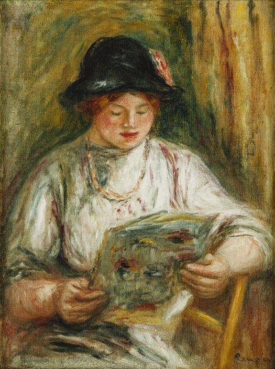 Kvinnaläsning; Kvinna som läser, c.1910-12 av Pierre Auguste Renoir
