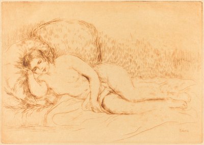 Kvinna lutande femme soffa, 1906. av Pierre Auguste Renoir