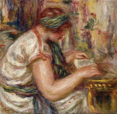 Kvinna i arabisk klänningläsning; Kvinna i en arabisk blus läser, 1919 av Pierre Auguste Renoir