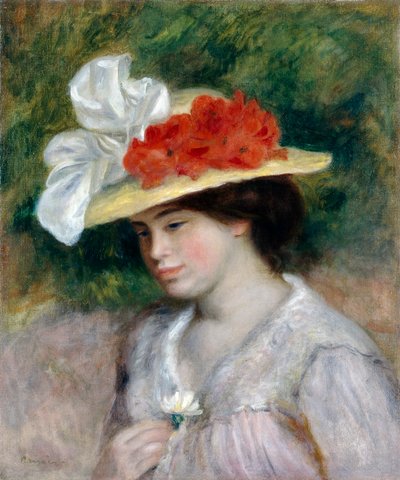 Kvinna i en blommig hatt, 1889 av Pierre Auguste Renoir