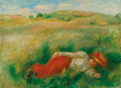 Kvinna som skräpar i gräset av Pierre Auguste Renoir