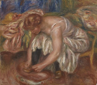 Kvinna som knyter sin sko, ca 1918 av Pierre Auguste Renoir