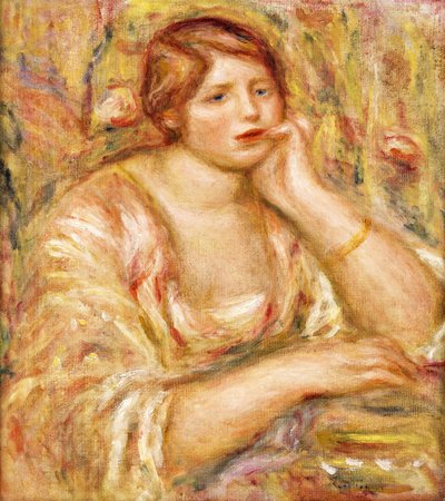 Kvinna med handen mot hennes ansikte; Femme de Face, Accoudee, 1919 av Pierre Auguste Renoir