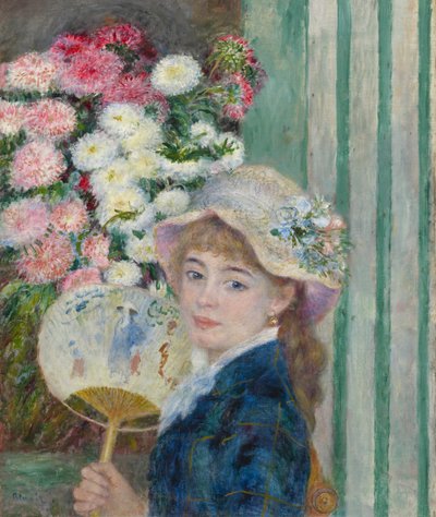 Kvinna med en fan, c.1879 av Pierre Auguste Renoir