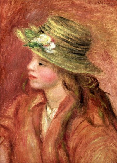 Ung flicka i stråhatt, ca 1908 av Pierre Auguste Renoir