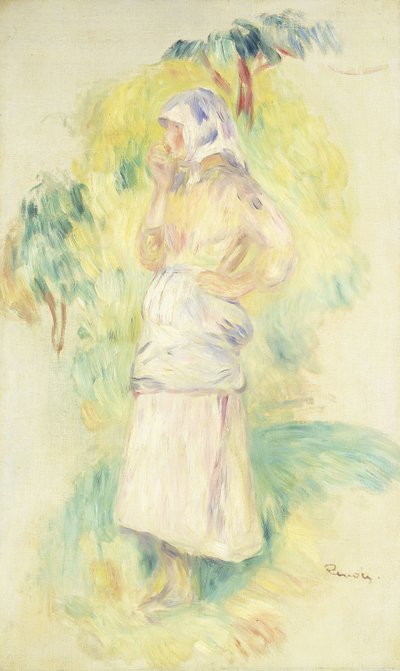 Ung bonde som äter ett äpple; Bondflicka som äter ett äpple, ca 1894 av Pierre Auguste Renoir