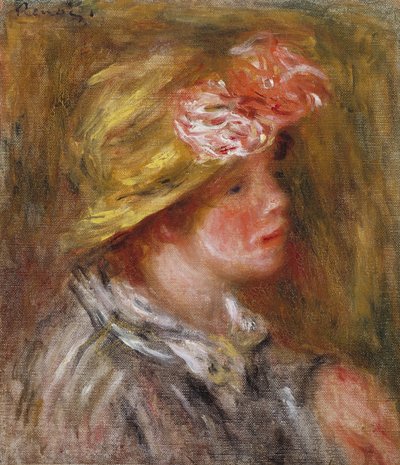 Ung kvinna i en blommig hatt av Pierre Auguste Renoir