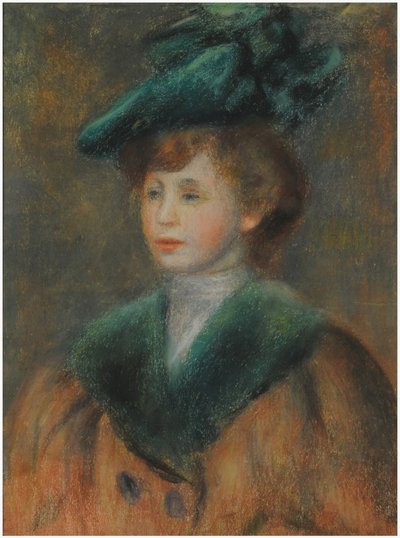 Ung kvinna med en grön hatt (pastell på papper) av Pierre Auguste Renoir
