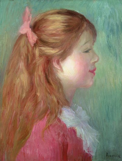 Ung flicka med långt hår i profil, 1890 av Pierre Auguste Renoir