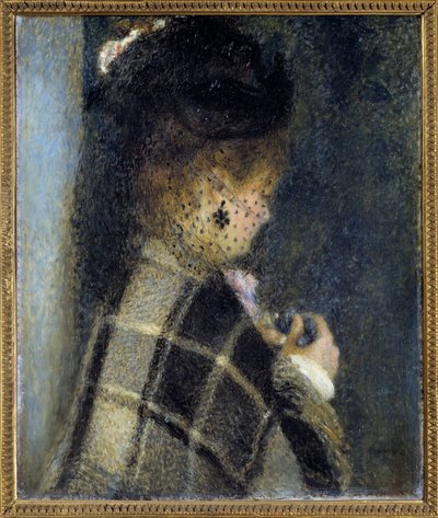 Ung kvinna med slöjd Målning av Pierre Auguste Renoir (1841-1919) cirka 1870 sön. 0,61x0,51 m Paris, musee d