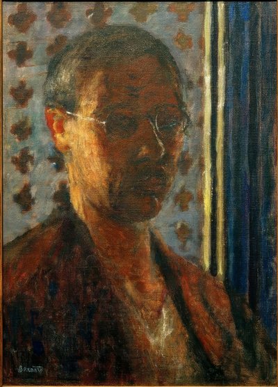 Självporträtt mot det ljusa, blommiga pappret av Pierre Bonnard