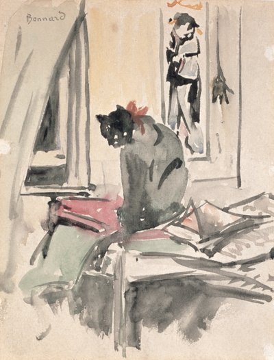 Katt som sitter vid ett fönster (wc på papper) av Pierre Bonnard