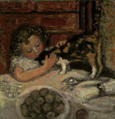 Liten flicka med katt av Pierre Bonnard