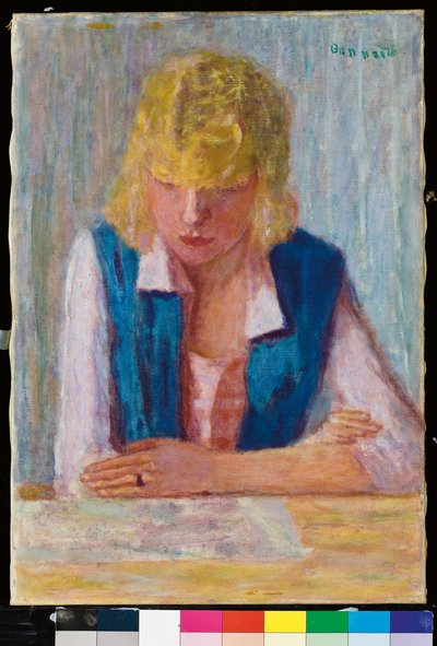 Blondinen i den blå västen av Pierre Bonnard