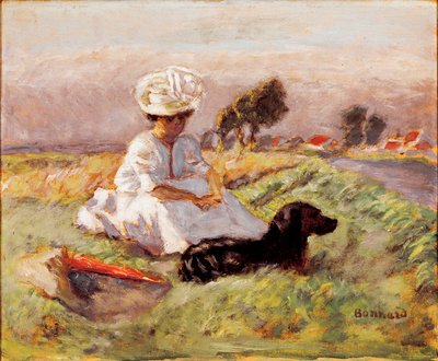 Madame Bonnard Målarens fru sitter i konflikten med sin hund. Målning av Pierre Bonnard av Pierre Bonnard