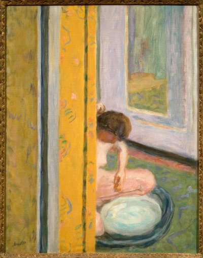 Naken med gul gardin av Pierre Bonnard