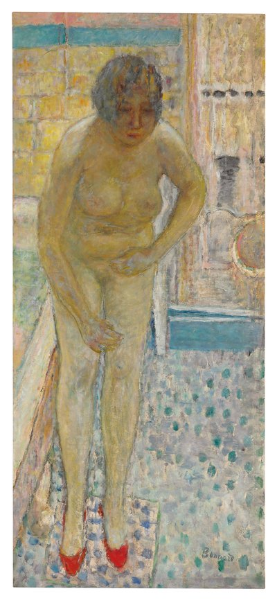 Naken med röda tofflor, ca 1932 (olja på duk) av Pierre Bonnard