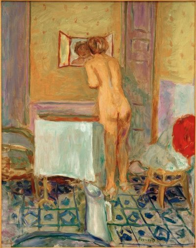 Naken i det röda tyget eller Naken i toaletten av Pierre Bonnard