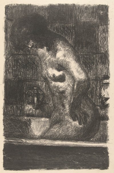 Stående naken kvinna tvättar i badet Femme debout dans sa baignoire av Pierre Bonnard