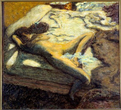 Den indolenta nakna unga kvinnan liggande på en säng. Målning av Pierre Bonnard (1867-1947) 1899 Sön. 0,96x1,06 m Paris, musee d