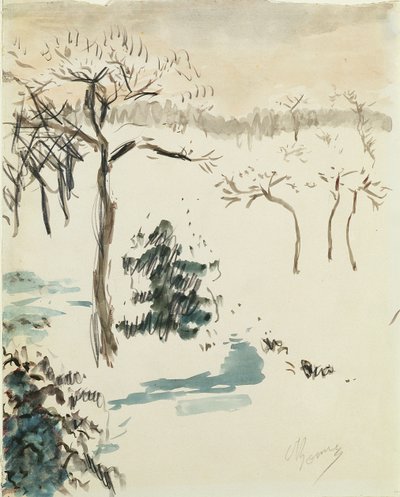 Vinterlandskap, 1910 (wc & penna på papper) av Pierre Bonnard