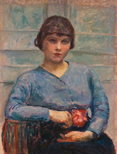 Ung flicka i blått med en ros, ca 1916 (olja på duk) av Pierre Bonnard