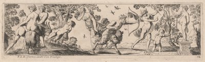 Satyr och Merkurius skjuter mot en staty av Pierre Brebiette