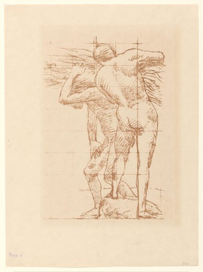 Studie av två nakna män med ett gäng halm av Pierre Cécile Puvis de Chavannes