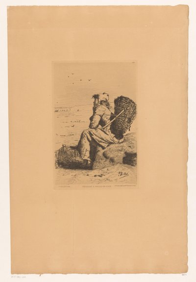 Rustende vissersvrouw aan de kust Fiskare i Veules-en-Caux (titel på objekt) av Pierre Celestin Billet