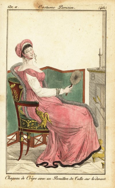 Kvinna som sitter på en Empire-stol i en salong, Paris av Pierre Charles Baquoy