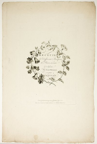 Omslag till samling av olika blomsterbuketter, uppfunnen och tecknad av Jean Pillement och graverad av P. C. Canot av Pierre Charles Canot