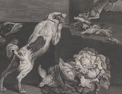 Hundar och stilleben, 1778 av Pierre Charles Canot