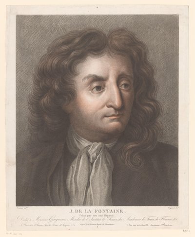 Porträtt av Jean de La Fontaine J. de la Fontaine. (titel på objekt) av Pierre Charles Coqueret