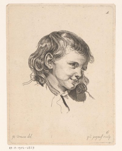 Barnets huvud, vänt åt höger Huvuden för olika figurer (serietitel) ir. Cahier de Têtes de différens Caracteres (serietitel) av Pierre Charles Ingouf