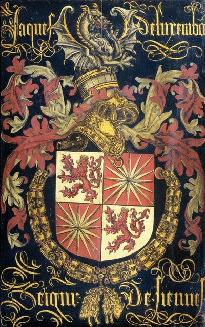 Sköld av Jakob av Luxemburg (efter 1441-88), Lord of Fiennes, i hans egenskap av riddare av Orden av det gyllene skinnet av Pierre Coustain (attributed to)