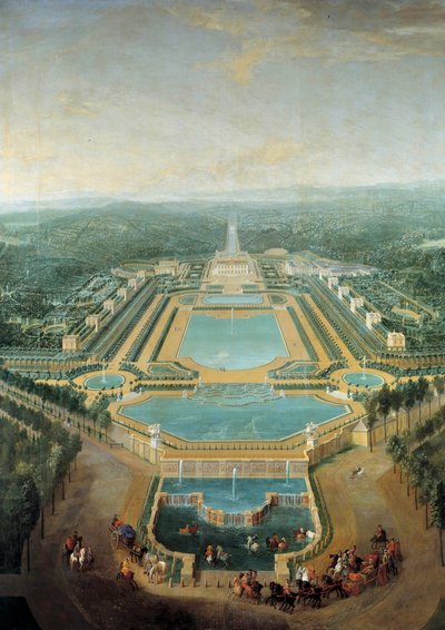 Perspektivvy av slottet Marly, kung Ludvig XV (1710-1774) barn i vagn passerar framför vattentråget Målning av Pierre Denis Martin (1663-1742) 1724 Sön. 2,96 x 2,24 m av Pierre Denis Martin