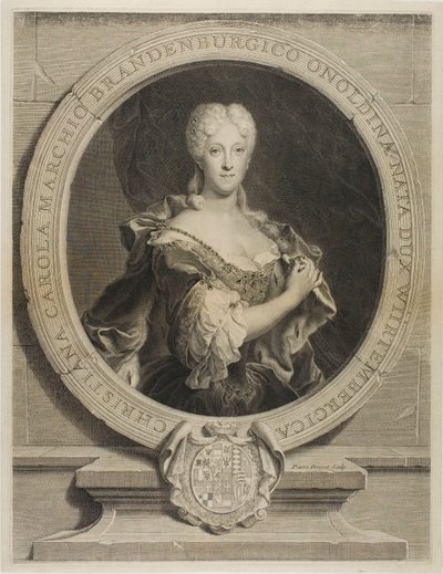Porträtt av Christine-Caroline, markgreven av Brandenbourg-Onoltzbach, hustru till Guillaume-Frédéric av Würtemburg, 1694-1723 av Pierre Drevet