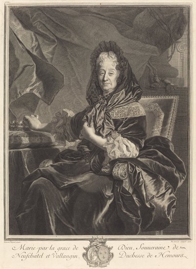 Hertiginnan av Nemours av Pierre Drevet after Hyacinthe Rigaud